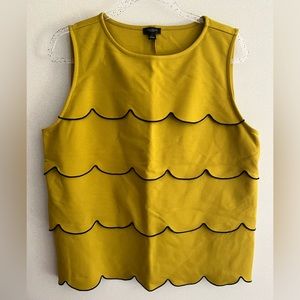 Ann Taylor mustard yellow scalloped detail sleeveless blouse